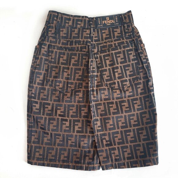 Authentic FENDI FF Zucca Vintage Printed Mini Skirt Brown Tan Pockets - Picture 3 of 12